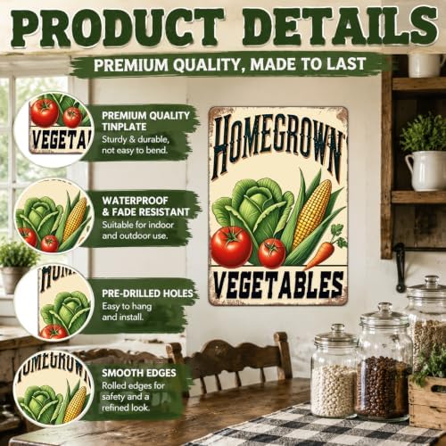 Vegetable Tomatoes Metal Tin Sign 12x8 Inch Farmhouse Kitchen Wall Decor with Tomato Corn Fresh Harvest Design Rustic Farm Garden Sign for Home Restaurant Yard Outdoor Country Decor - Image 2