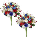 8PCS Patriotic Artificial Flowers Mixed Bush Red White Blue Rose Tulip Flowers Memorial Day Flower Bouquet for 4th of July Independence Day Grave Home Table Decoration by Succwoah