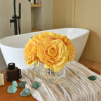 Silk Roses in Glass Vase with LED, Low Centerpiece for Table, Golden Yellow - Image 3