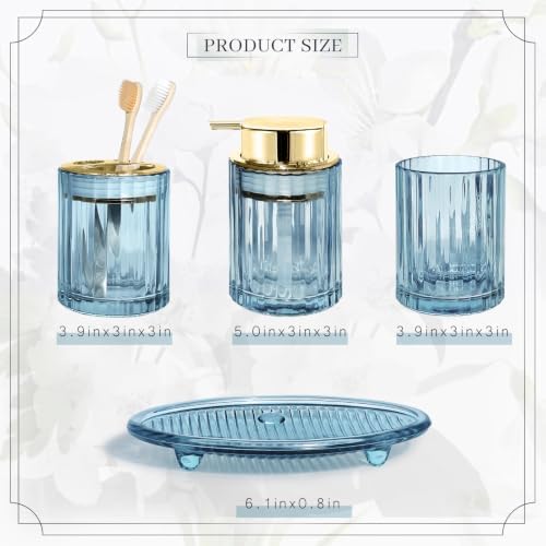CERBIOR Bathroom Accessories Set, 4 PCS Glass Bathroom Set,Golden Blue - Image 2