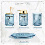 CERBIOR Bathroom Accessories Set, 4 PCS Glass Bathroom Set,Golden Blue - Image 2