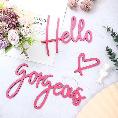 Blulu Hello Gorgeous Sign Wall Decor Wooden Words Minimalist Art, Pink - Image 5