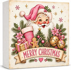 GUDIAO Christmas Decorations Pink, Vintage Merry Christmas Wood Box Sign by GUDIO