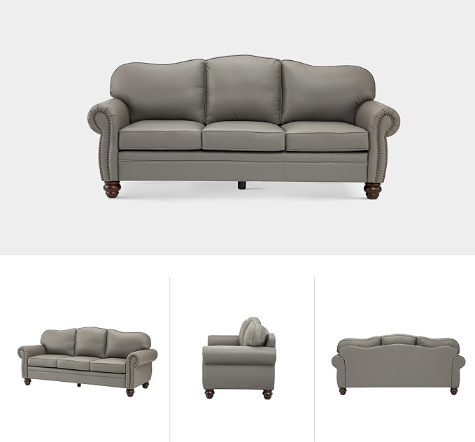 81" Genuine Leather Sofa, Classic 3-Seater Couchs - Image 7
