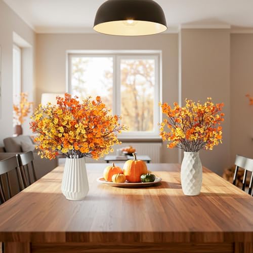 8Pcs Artificial Fall Flowers Real Touch Flowers Decorations,Orange Yellow - Image 4