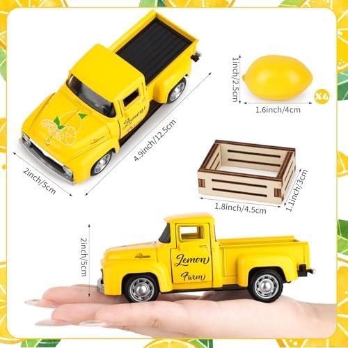 Lemon Truck Decor Vintage Metal Truck Tiered Tray Decor Lemon Party Decorations Summer Farmhouse Yellow Car with Mini Fake Lemons for Home Kitchen Tabletop Centerpiece Supplies - Image 6