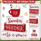 Marsui 4 Pcs Winter Tabletop Decor Red Hot Cocoa Christmas Block Signs - Image 4