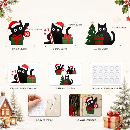 Lucky Merit Black Cat Christmas Decor, 3 Pcs Wooden Cat Wall Decorations - Image 3
