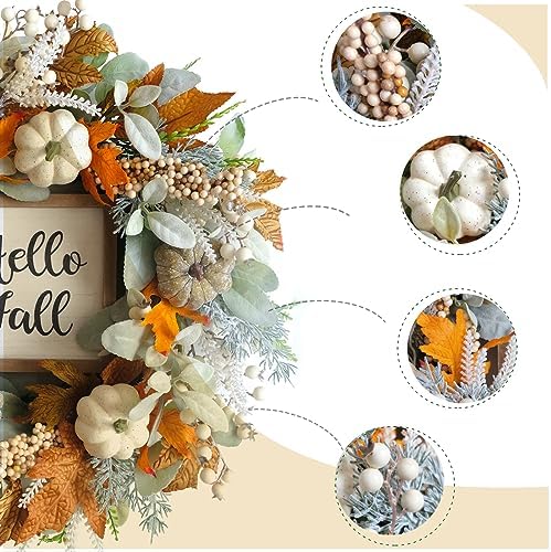 20" Harvest Fall Wreath for Front Door,Pumpkins Berries Autumn Wreaths - Image 2