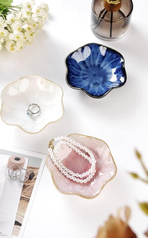JAMEND CLXP Ring Dish, Kiln Glaze Jewelry Trinket Tray, Gifts for Women I Lotus Leaf Necklace Earrings Holder on Nightstand Bathroom, Ceramic Cute Key Bowl, White. All Jewelries Are NOT Included. - Image 4