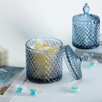 Sizikato Diamond Faceted Crystal Glass Candy Jar with Lid, 18oz Blue Decorative Jar, Nut Jar, Dried Fruit Storage Jar. - Image 5