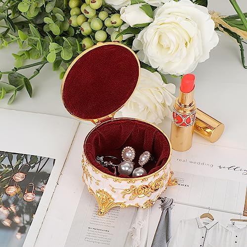Hipiwe Vintage Round Jewelry Box Small Metal Trinket Storage Organizer - Image 4