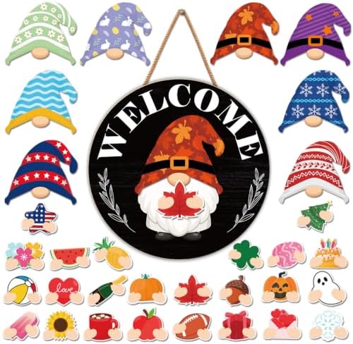 Interchangeable Gnome Welcome Sign Fall Halloween Porch Decor by Unknown