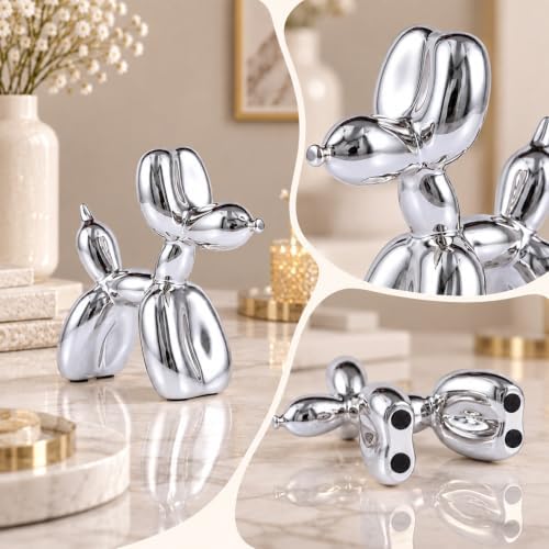 Silver Balloon Dog - Animal & Modern Sculpture Decor for Bedroom, Office & Preppy Room - Image 4
