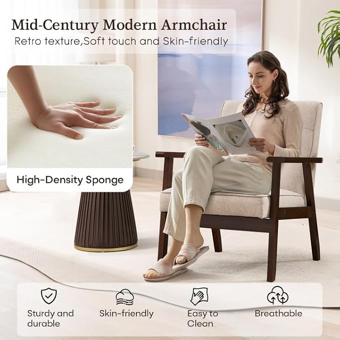 Bonzy Home Fabric Mid-Century Modern Accent Chair Set of 2, Upholstered Armchair - Image 3