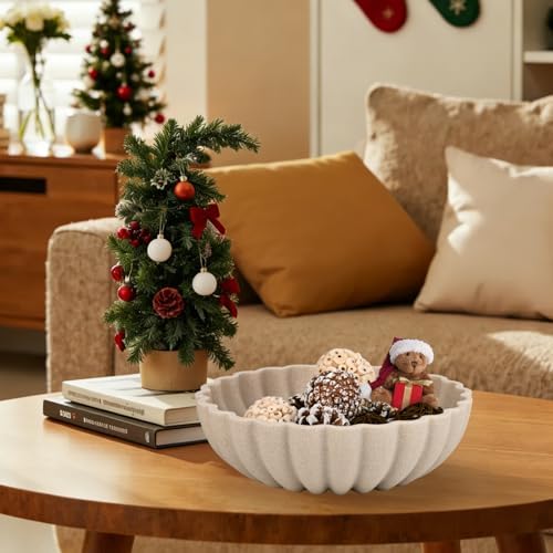 L'ARL GMVOI Large Decorative Bowl - Modern Handicraft Bowls for Home Decor - Fruit Bowl for Kitchen Counter - Key Bowl for Entryway Table - Ruffle Centerpiece Bowl Decor,Artificial Stone Beige - Image 3