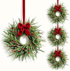 4 Pcs Mini Christmas Wreaths for Cabinets 9" Christmas Kitchen Cabinet Small Wreaths with Green Norfolk Pine Needle Red Berry for Indoor Outdoor Farmhouse Home Wall Window Festival Wedding Decor by Unknown