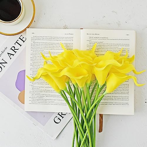 ONLY ART Artificial Pure Yellow Calla Lily 20pcs – 13.5" PU Faux Flowers with Flexible Stems, Soft Texture, for New Year and Valentine's Day Home, Wedding & DIY Decor - Image 6