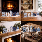 Threehoney 5 Pcs Winter Snow Wooden Table Decor, Snowman Design for Mantel - Image 4