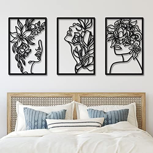 CHENGU 3 Pieces Metal Minimalist Abstract Woman Wall Art Line Drawing Wall Art Decor Single Line Female Home Hanging for Kitchen Bathroom Living Room by CHENGU