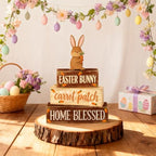 Easter Decorations - Easter Bunny Tiered Tray Decor Set - Wooden Carrot Patch Tabletop Decoration - Rustic Farmhouse Spring Home Decor Indoor for Tiered Tray Shelf Mantel Coffee Table Gift - Spring Home Decor for Living Room, Kitchen Counter - Image 3
