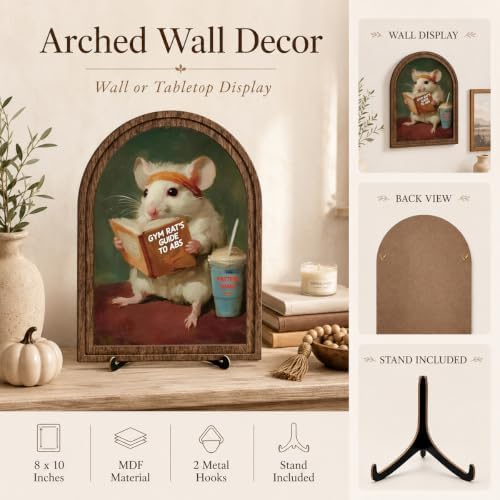 Wooden Tabletop Sign Funny Mouse Decor for Bookshelf Desk Shelf, Vintage Reading Animal Art, Arched Wooden Sign with Stand Decoration, Rustic Home Gym Office Decor - Image 4