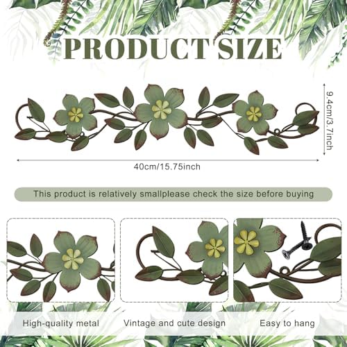 Wesiti Metal Flower Wall Art Decor Vintage Wrought Scroll, Green - Image 2