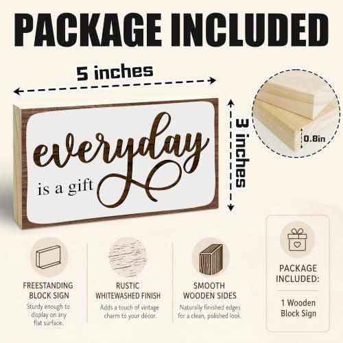3x5 Inspirational Wooden Block Sign, Everyday Is a Gift, Rustic - Image 2