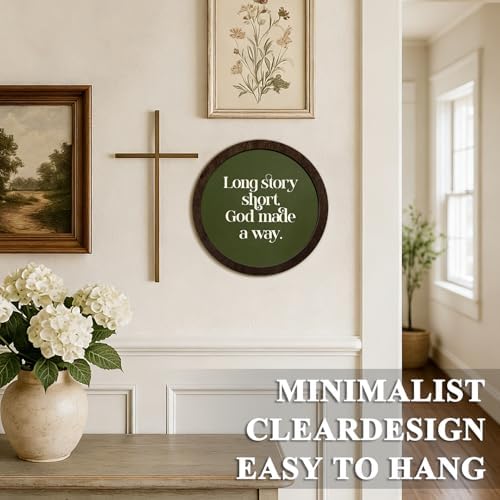 CFFJLHN Green Christian Bible Verse Wall Art Decor, Long Story Short God Made a Way Religious Scripture Round Hanging Wall Decor for Home Bedroom Living Room Church Prayer Room, 10x10 Inch - Image 5