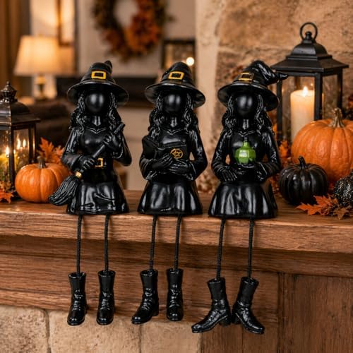 Dlfghos Halloween Decor Witch Figurines Set of 3, Halloween Indoor Decorations Witch Decor Resin Witch Statue for Table Desk Bookshelf Mantel Tiered Tray Spooky Halloween Decor Witch Gifts - Image 5