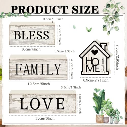 Yuntau 4 Pcs Rustic Farmhouse Decor Wood Block Sign Tiered Tray Decor - Image 3