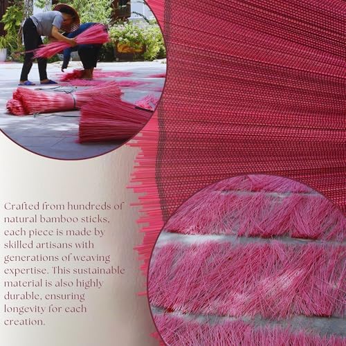 Bamboo Fan Wall Decor, Japanese Wall Fan Decoration, Pink 31 in - Image 5
