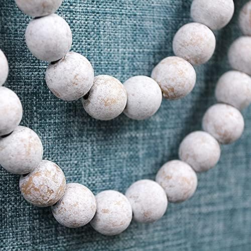 RAMIRABI 58in Wood Bead Garland, Farmhouse Rustic Country Decor, Whitewash - Image 6