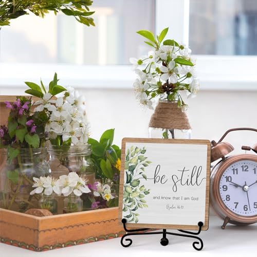 Inspirational Christian Desk Decor, Be Still And Know That I Am God Rutsic Sign, Desk Decorations For Office Home Living Room Bathroom, Eucalyptus Shelf Decor, Wooden Plaque With Stand (03) - Image 3