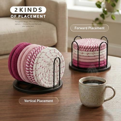 Lazebox Coasters Set of 8 for Drinks, 4 Inch Large Coasters for Coffee Table, Tabletop Protection for Hot & Cold Drinks, Versatile Coasters for Home Decor, Non-Slip & Easy to Clean, Pink - Image 6