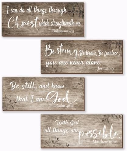 4 Pieces Bible Verses Wall Decor Brown Bathroom Decor Christian Signs Religious Art for Home Motivational Prayer Wall Art for Living Room Office Bedroom Bathroom(Brown,10x4") by Unknown