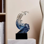 Modern Abstract Decorative Wave Statue, Blue Abstract Art Home Decor,Crystal Ball Art Wave Resin Sculpture, Office Desk Stand, Dining Table Center Decorative Aesthetics(B,Navy-Blue) - Image 2