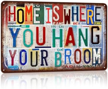 Vintage Home Is Where You Hang Your Broom Metal Sign Tin Signs by JBYMsign