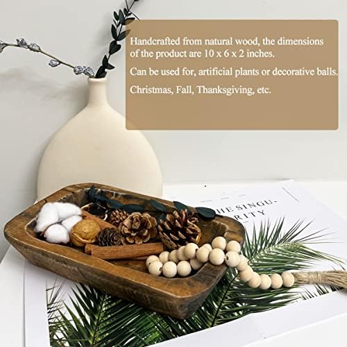 Wooden Dough Bowls Decorative，Rustic Bread Long Bowls Decor Wood Tray, Hand Carved For Table Centerpiece Decor, Home Decor (10 * 6 * 2 inch Brown) - Image 4