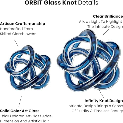 Torre & Tagus Orbit Hand Blown Glass Infinity Knot Sculpture - 4.5 Inch Glass Art Blue Knot Decor Ball for Home Decor, Small Centerpiece Table Decoration for Home Interior (Indigo Blue) - Image 3