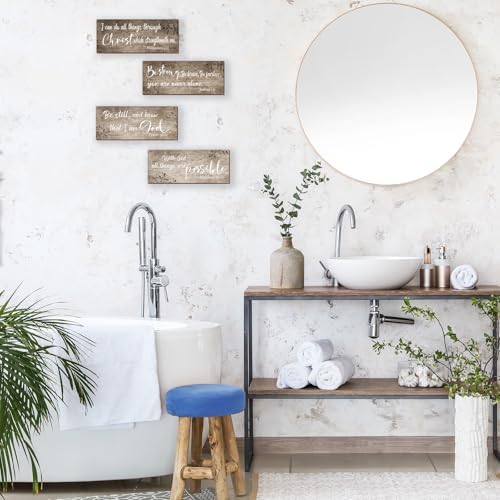 4 Pieces Bible Verses Wall Decor Brown Bathroom Decor Christian Signs Religious Art for Home Motivational Prayer Wall Art for Living Room Office Bedroom Bathroom(Brown,10x4") - Image 7