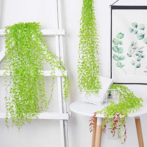 Artificial Vines, 10 Pack Hanging Ivy Fake Weeping Willow Greenery Leaves Plastic Plants Faux Garland Vine UV Resistant for Indoor Outdoor Garden Door Wall Baskets Wedding Party Decoration - Green - Image 4