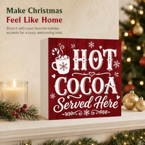 Christmas Decorations Hot Cocoa Served Here Wooden Sign Coffee Bar Decor - Image 5