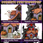 Halloween Decorations, Lighted Halloween Village Houses with LED Lights Haunted House for Home and Party Table Desk Mantel - Image 4