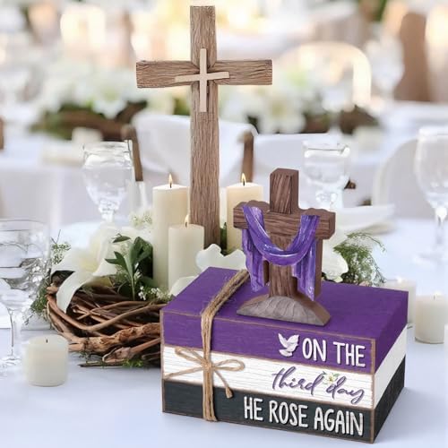 Geelin 4 Pcs Easter Christian Table Decoration Wooden Book Stack Signs - Image 6