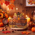 4 Pcs Fall Thanksgiving Tiered Tray Decor Wooden Turkey Book Sign - Image 2