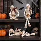 3 Piece Halloween Indoor Decor Figurines Sitting Skeleton Statue Halloween Decorations mini Reading Skull Figurine Home Decor for Living Room Table Shelf Ornament - Image 3