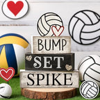 Yuntau 4 Pcs Volleyball Tiered Tray Decorations Wooden Block Sign - Image 6
