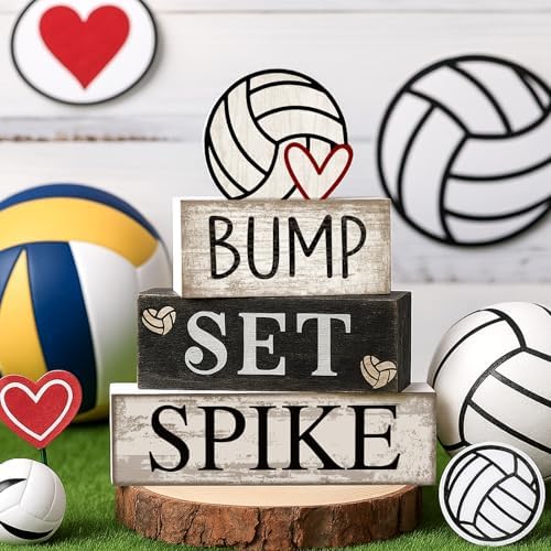 Yuntau 4 Pcs Volleyball Tiered Tray Decorations Wooden Block Sign - Image 6