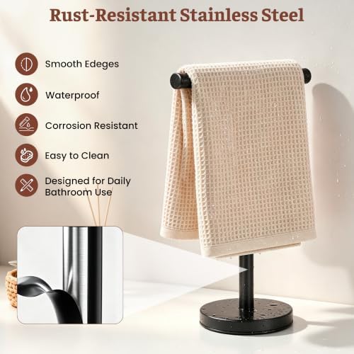 Hand Towel Holder Stand, Freestanding Bathroom Towel Rack, Black - Image 4